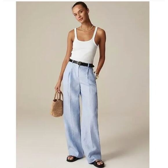 J Crew Line Wide Leg Linen Pants 8 French Blue NWT BW528 J.Crew Trousers Resort - Picture 1 of 6